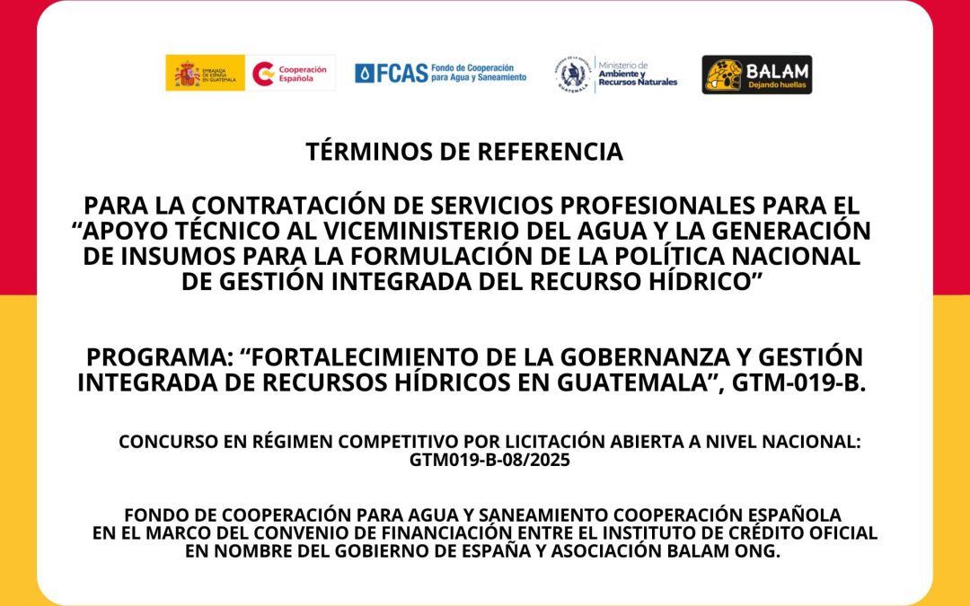 Convocatoria   para la contratación de: Servicios profesionales para el “APOYO TÉCNICO AL VICEMINISTERIO DEL AGUA Y LA GENERACIÓN DE INSUMOS PARA LA FORMULACIÓN DE LA POLÍTICA NACIONAL DE GESTIÓN INTEGRADA DEL RECURSO HÍDRICO”